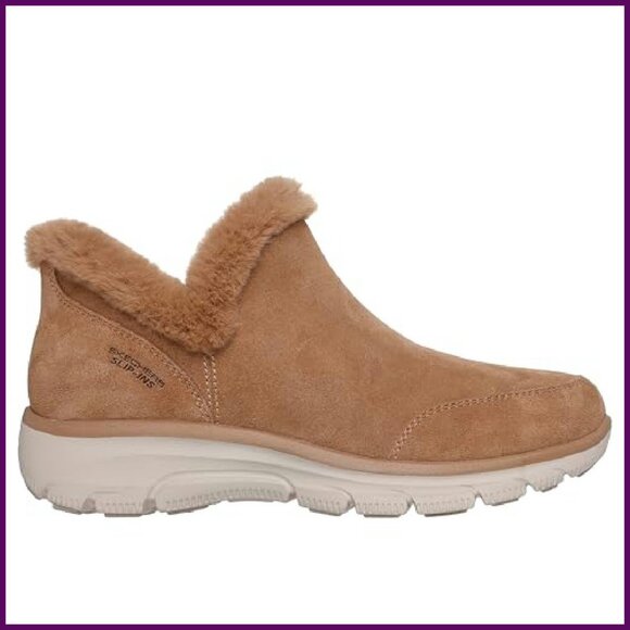 Hands-Free Slip-On Booties with Memory Foam, Suede & Faux Fur - Picture 5 of 7